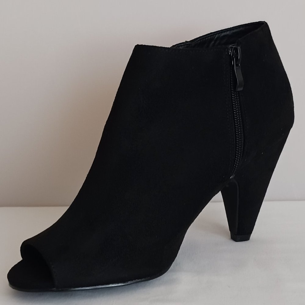Suede Peep Toe Booties| Size: 11W | Color BLACK | ASHLEY STEWART